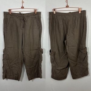 J Jill 100% Linen Brown Cropped Below Waist Cargo Pants Size 8P